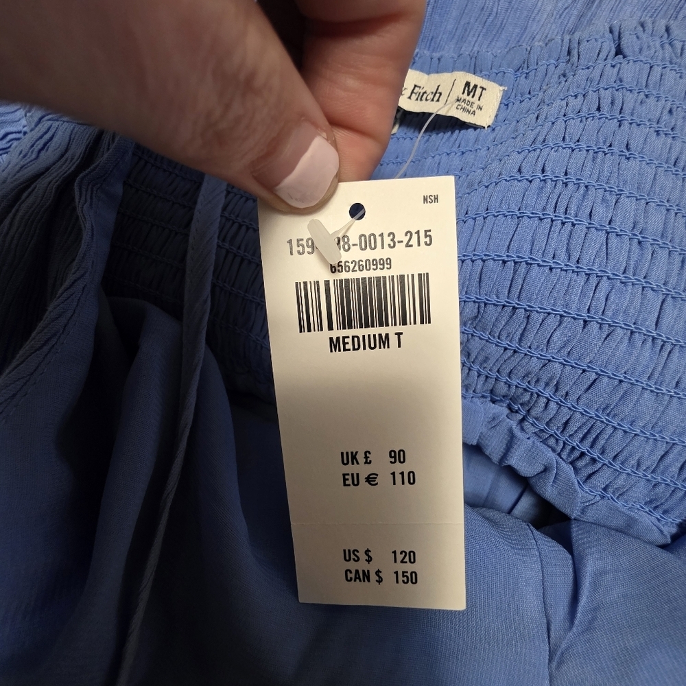 Abercrombie And Fitch Crinkle Textured Ruched Maxi Dress Medium Tall NWT Blue - Picture 10 of 12